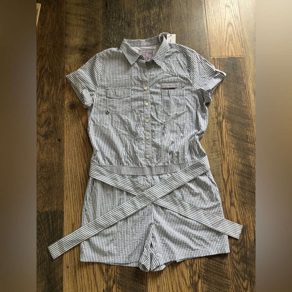 Vineyard Vines Women’s Size 12 Seersucker Harbor Romper Coverup‎ Deep Bay light